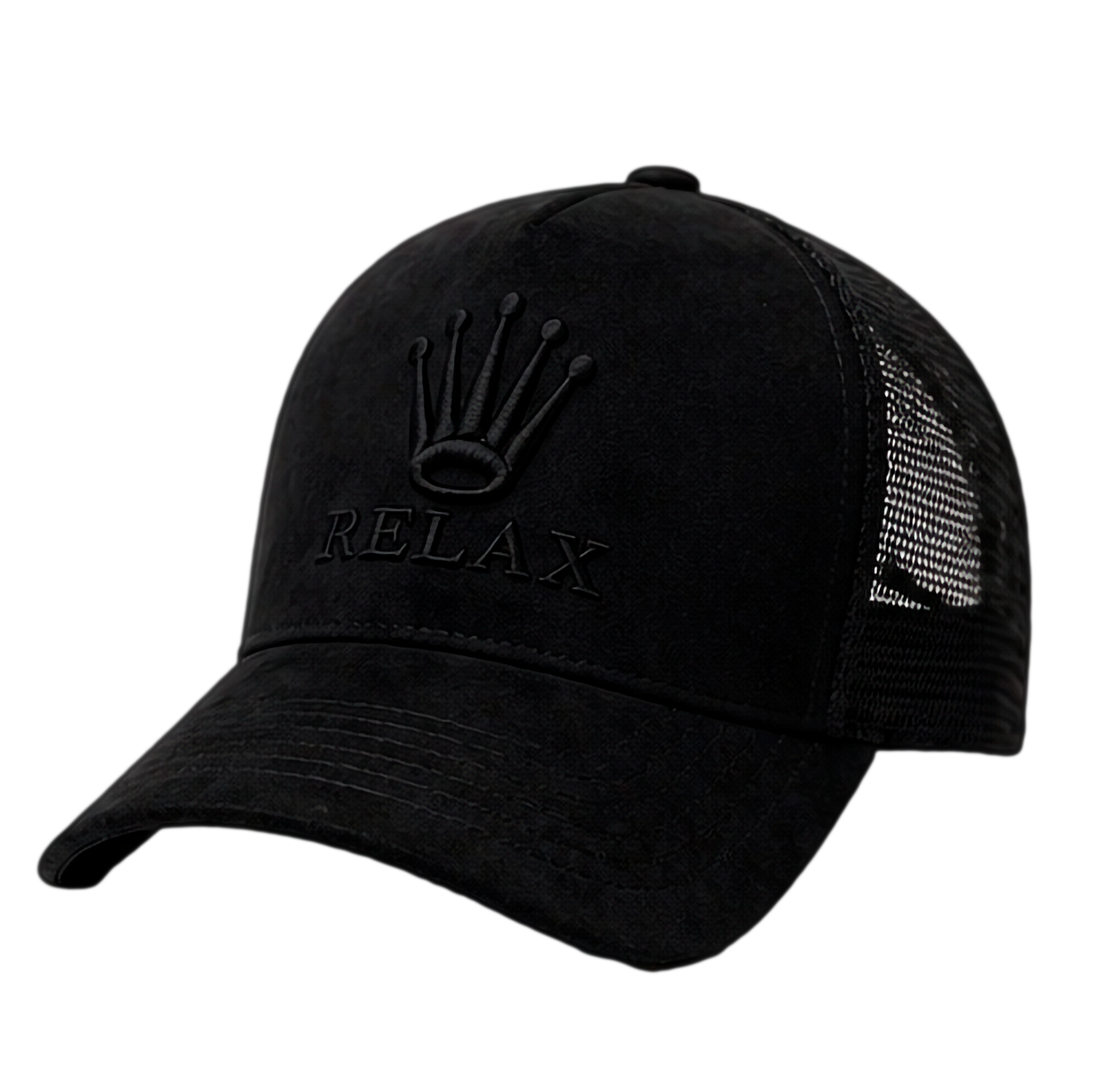 gorra de gamuza premium negra marca Lilmil con bordado de corona negra estilo streetwear