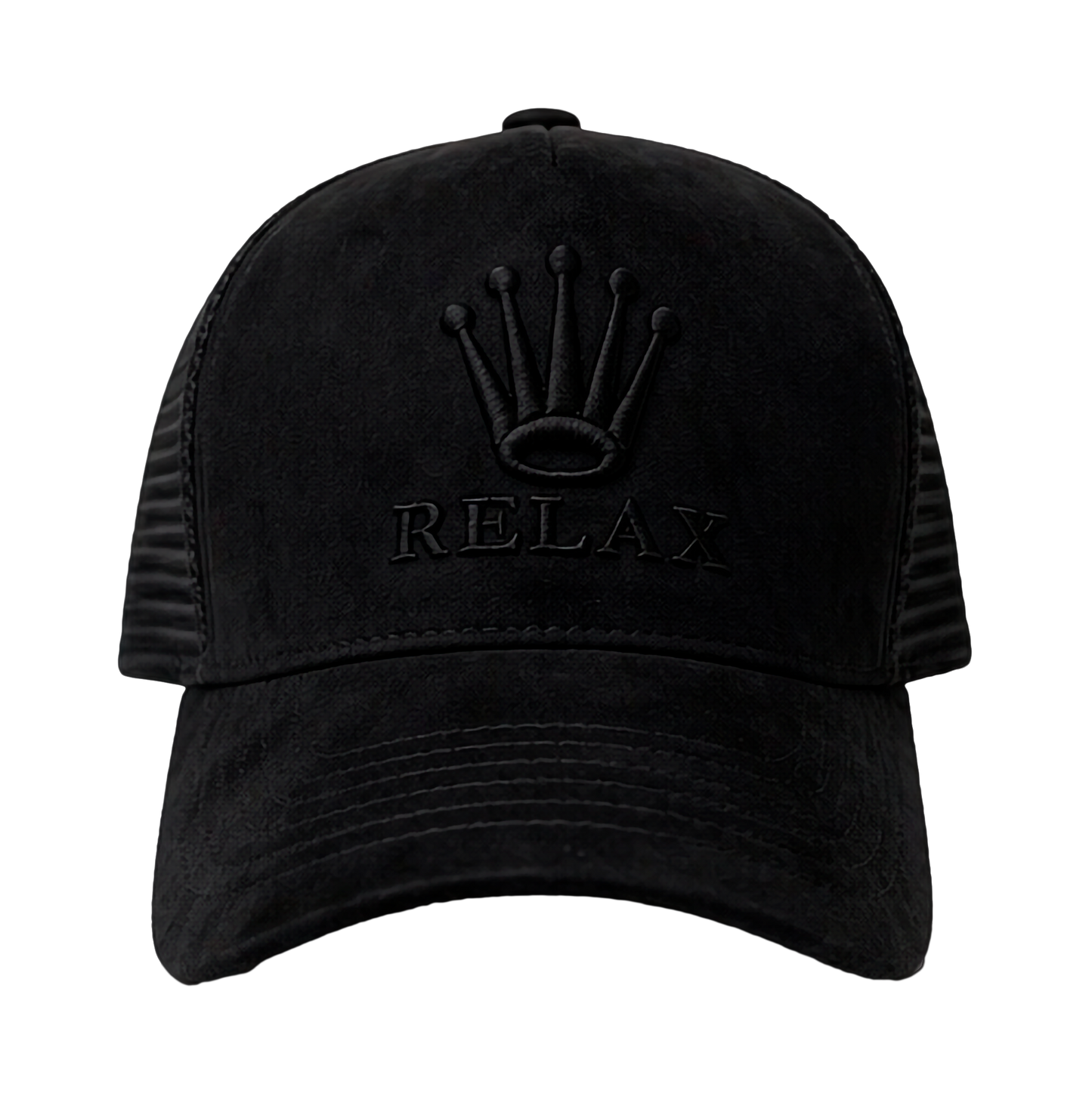 gorra de gamuza premium negra marca Lilmil con bordado de corona negra estilo streetwear
