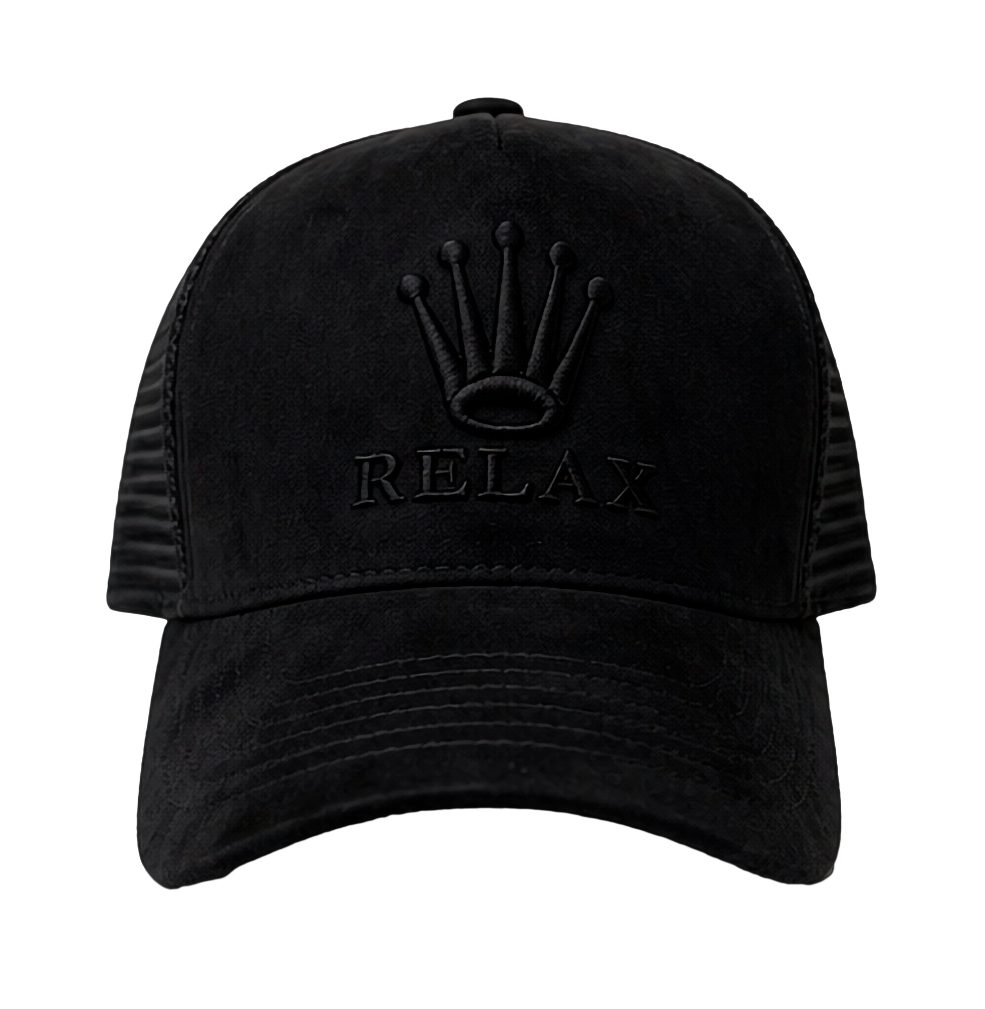 gorra de gamuza premium negra marca Lilmil con bordado de corona negra estilo streetwear